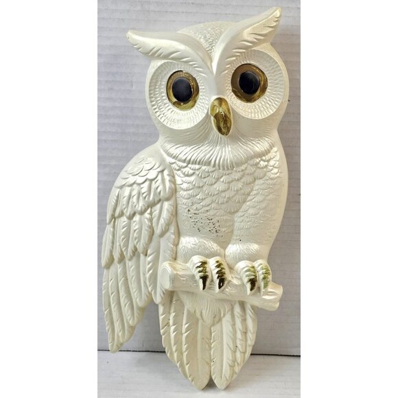 Vintage Chalkware White Owl Wall Plaques Hand-Painted Retro Mid Century Decor - Picture 3 of 12